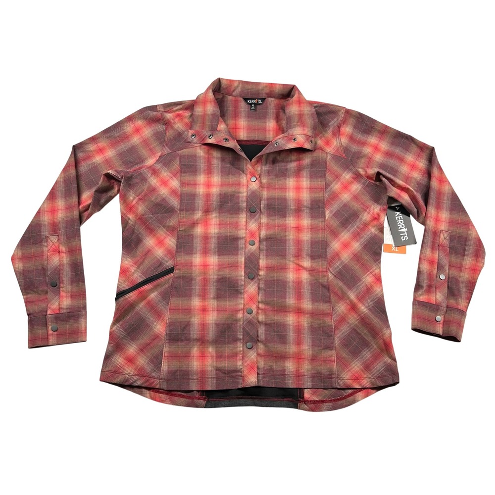 Kerrits Shirt Women XL Not Just A Barn Sangria Plaid Performance Equestrian Snap